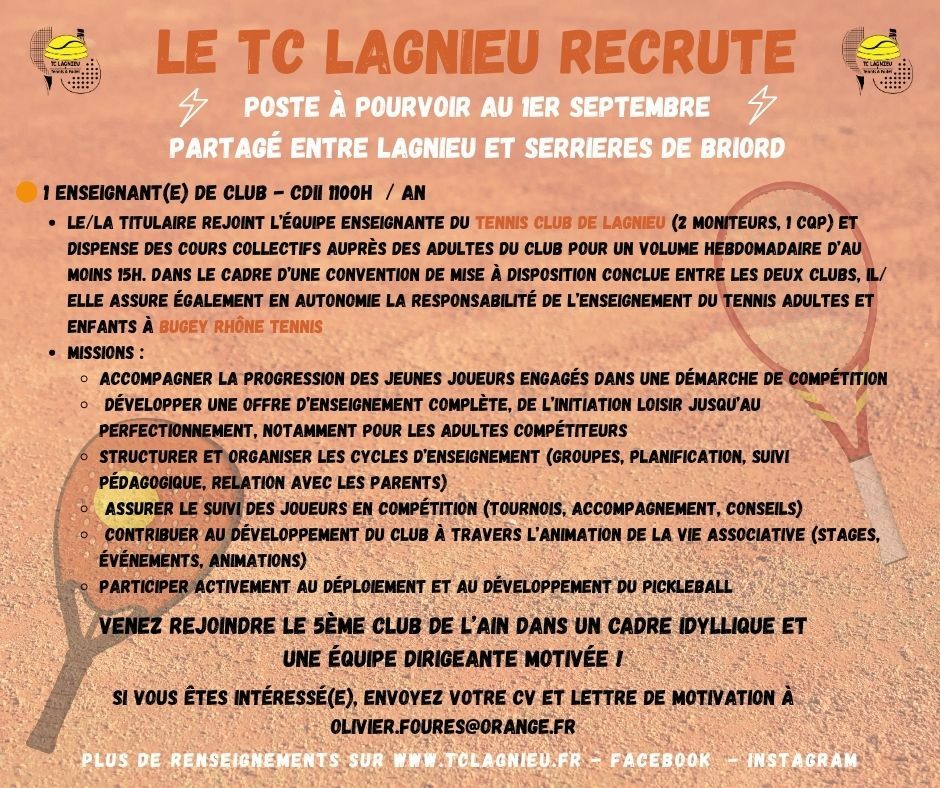 💥 Le TC Lagnieu recrute 💥