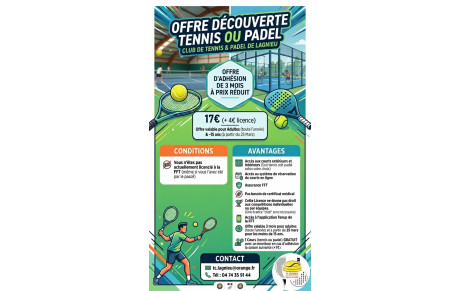 Offre découverte Tennis ou Padel